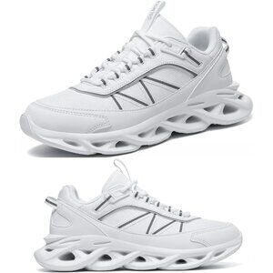 Women's Gray White Breathable Fabric Running Walking Sneakers Athletic Shoes